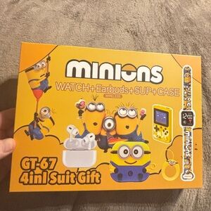 Minions 4-in-1 Suit Gift Set Watch+Earbuds+Game Sup+earbud case. New
